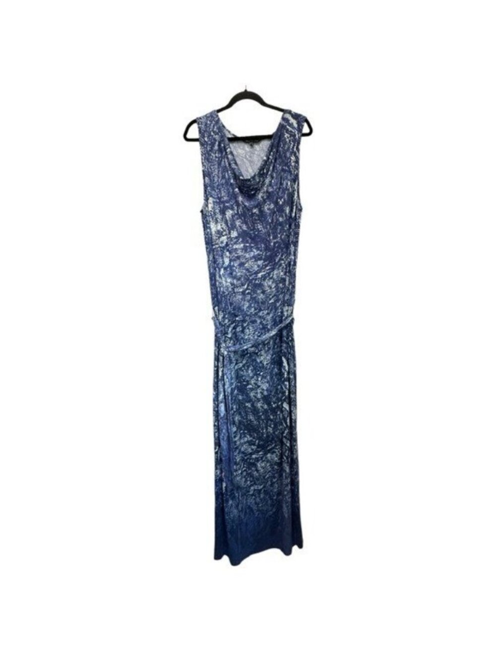 Mynt 1972 2X Maxi Dress Cowl Neck Blue Sleeveless Tie Waist Snake Print Plus